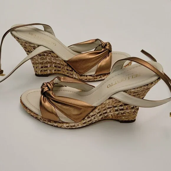 Slingback Wedge Sandals 9 Shoes Bellofatto Brown Bronze Copper Women's Heels - Picture 1 of 5